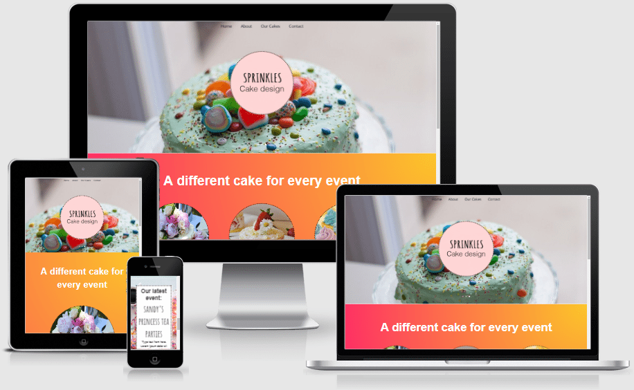 A pack of 4 Divi page layouts that designed specifically for a Cake shop.