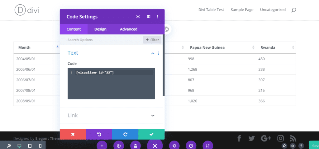 Visualizer Table in Divi Theme