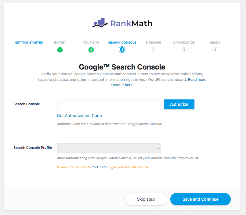 Rank Math SEO Connect Google Search Console