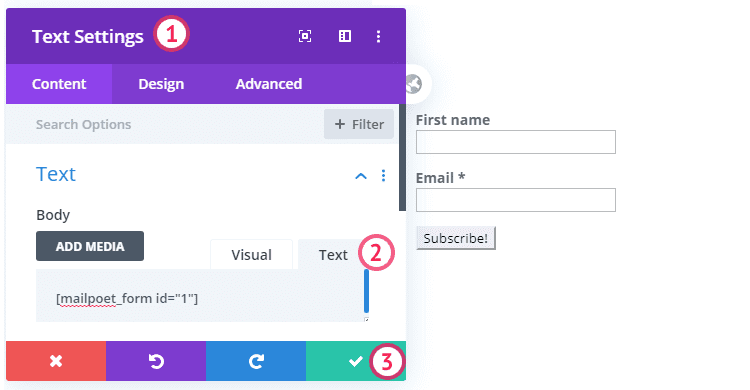 Adding MailPoet code to a Divi module