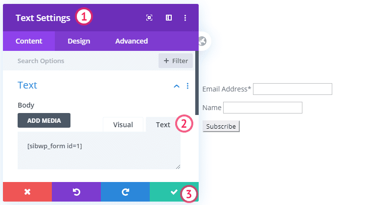 Using forms by Sendinblue plugin with Divi Theme