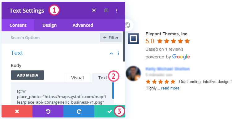 Google review widget plugin with Divi theme