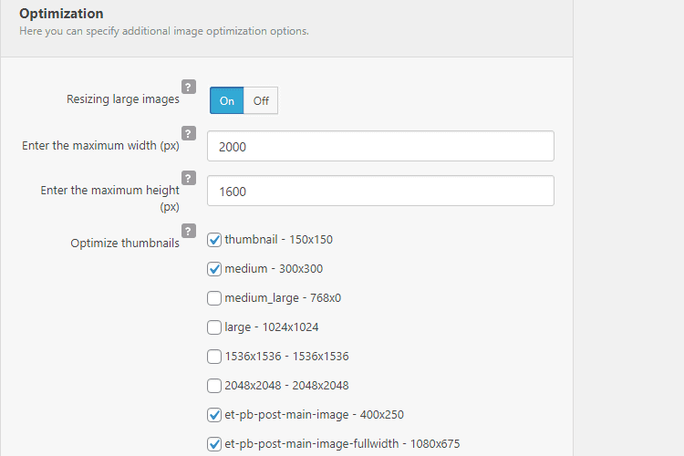 Robin image optimizer settings