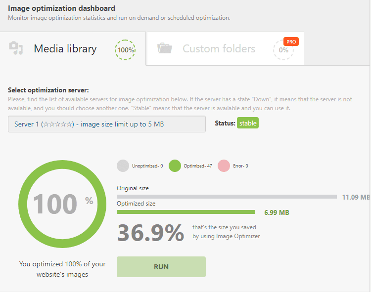 Robin image optimizer Plugin Compression saving