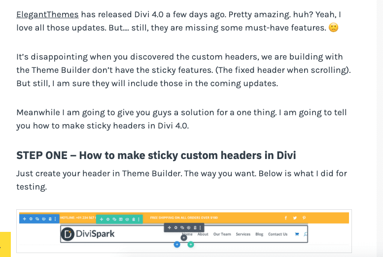 Make Sticky custom header with Divi Theme Builder