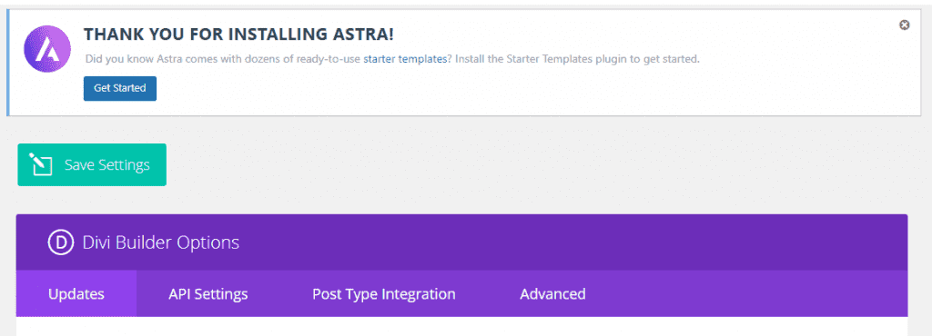 Divi Builder on Astra theme