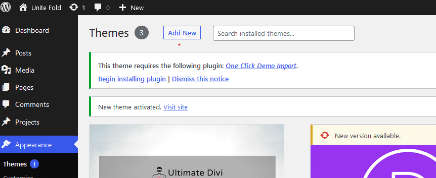 Activate Divi Scroll child theme