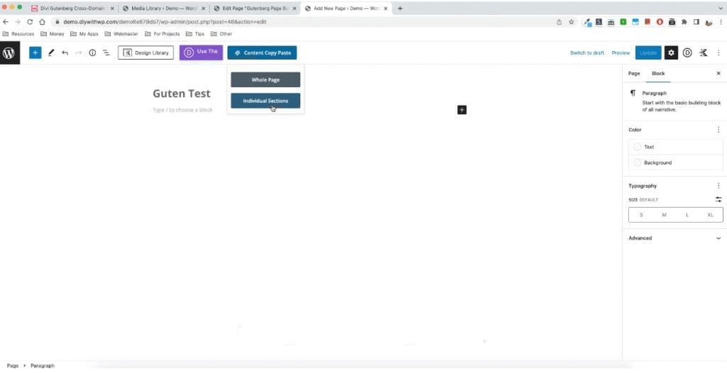 How to Copy Individual Sections of a Page on Gutenberg