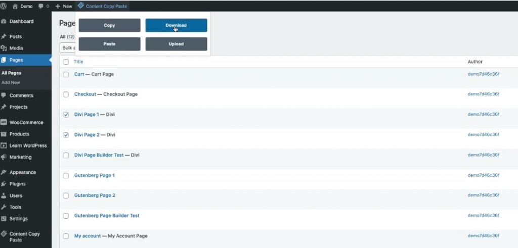 How to Download a Backup of Pages using Cross Site Copy Paste Plugin